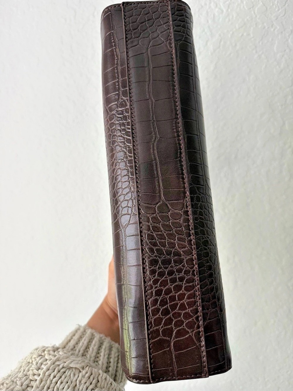 Meshki Maria Faux Leather Crocodile Shoulder Bag Brown - Picture 5 of 5